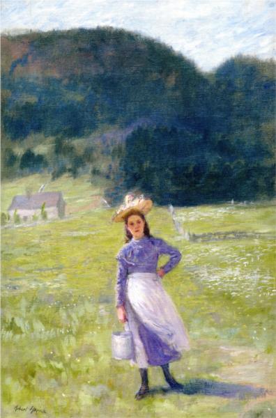 Berry Picker, Perc&#233; by Robert Harris Impressionism Art dated 1910