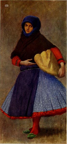 WOMAN OF KALOCSA IN WORK-DAY DRESS by Marianne Stokes Art Nouveau (Modern) Art dated 1909