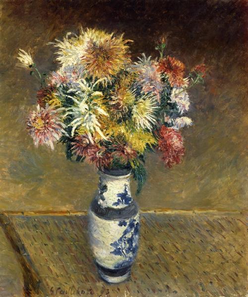 Chrysanthemums in a Vase by Gustave Caillebotte Impressionism Art dated 1893