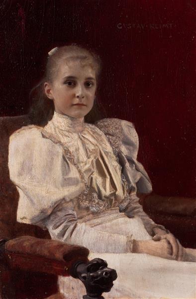 Young Girl Seated by Gustav Klimt Realism Art dated 1894