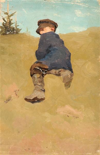 Study of lying boy by Nicholas Roerich Realism Art dated 1894