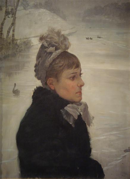 Near the lake (Portrait of a woman) by Giuseppe De Nittis Impressionism Art dated 1880