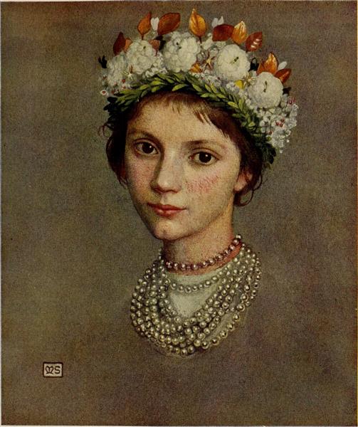 THE CONFIRMATION WREATH by Marianne Stokes Art Nouveau (Modern) Art dated 1909