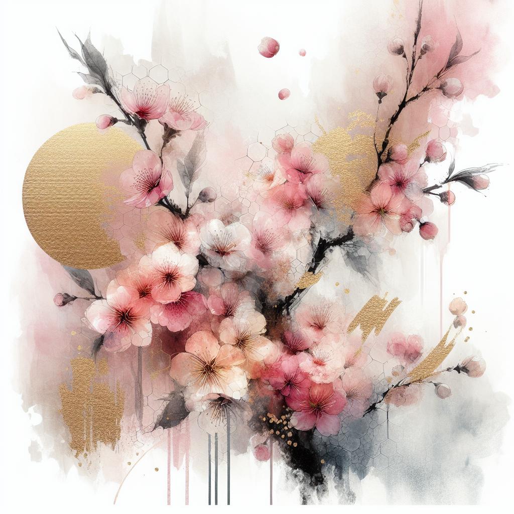 Luminiscenta Sakura: Opulent Japanese Watercolor Art