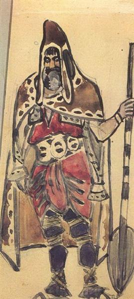 Viking Merchant (Costume design for the opera &quot;Sadko&quot;) by Mikhail Vrubel Art Nouveau (Modern) Art dated 1897