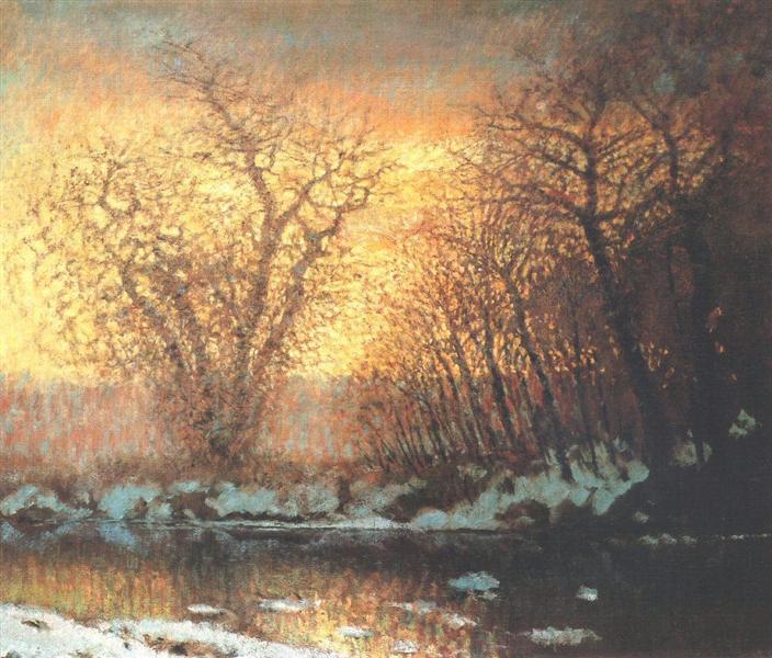 Snow-melting by Laszlo Mednyanszky Impressionism Art dated 1899