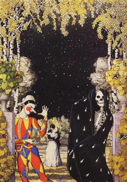 Harlequin and Death by Konstantin Somov Art Nouveau (Modern) Art dated 1907