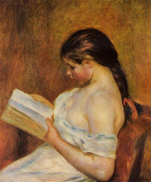 Young Girl Reading by Pierre-Auguste Renoir Impressionism Art dated 1895