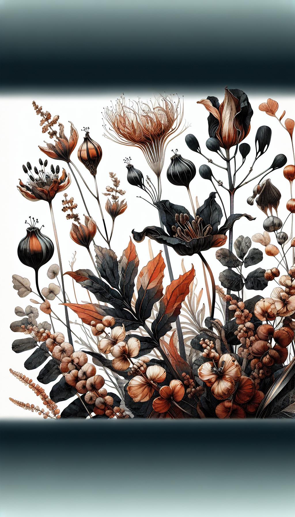 Vividus Flora Noir: Modern Botanical Watercolor Art