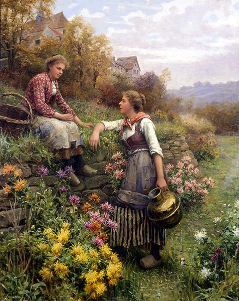 Gossips by Daniel Ridgway Knight Realism Art dated 1897