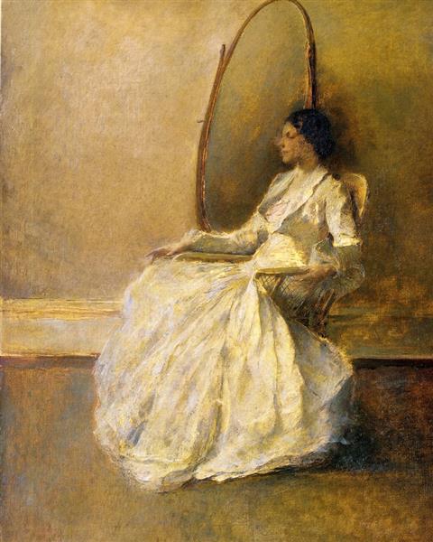 Lady in White by Thomas Dewing Tonalism Art dated 1910