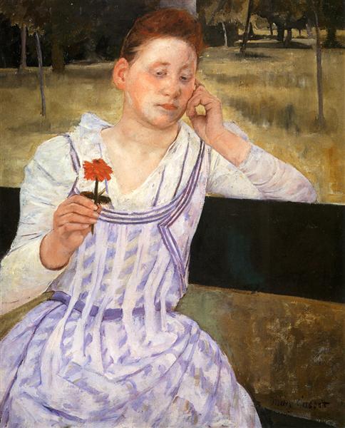 Woman With A Red Zinnia by Mary Cassatt Impressionism Art dated 1891