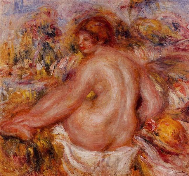 After Bathing, Seated Female Nude by Pierre-Auguste Renoir Impressionism Art