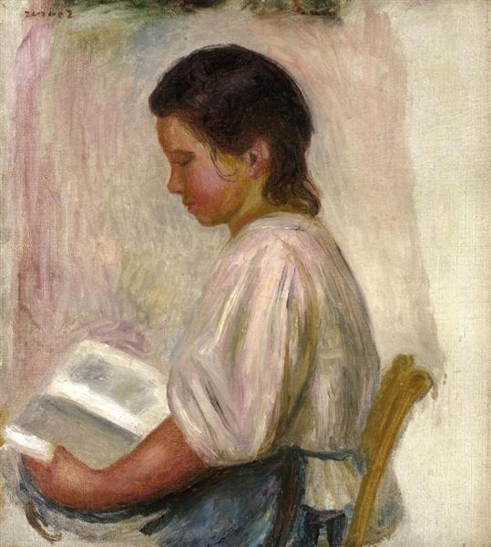 Young Girl Reading by Pierre-Auguste Renoir Impressionism Art dated 1904