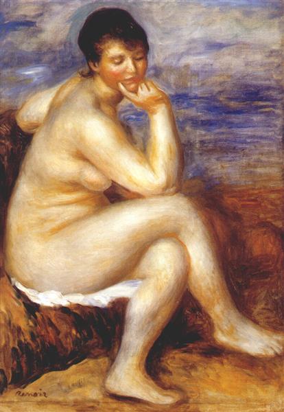 Bather with a rock by Pierre-Auguste Renoir Impressionism Art dated 1880