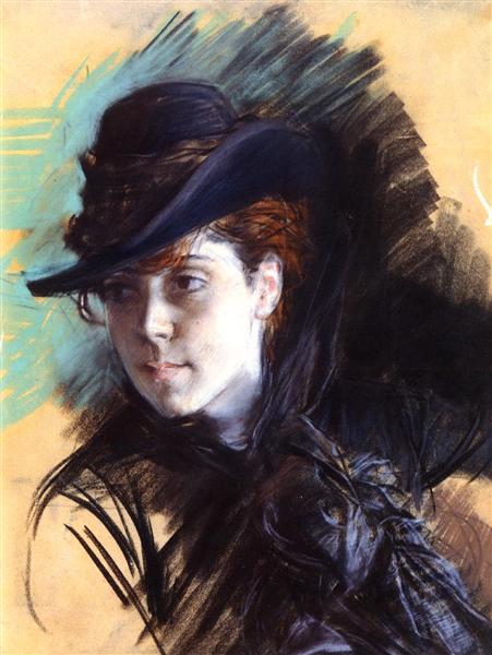 Girl In A Black Hat by Giovanni Boldini Realism Art dated 1890