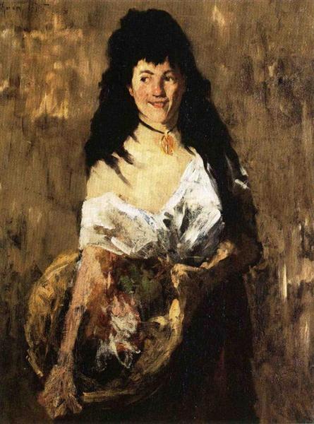 Woman with a Basket by William Merritt Chase Impressionism Art dated 1875