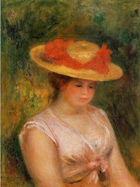 Young Woman in a Straw Hat by Pierre-Auguste Renoir Impressionism Art dated 1901