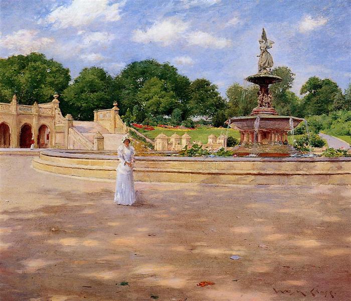 An Early Stroll in the Park by William Merritt Chase Impressionism Art dated 1890