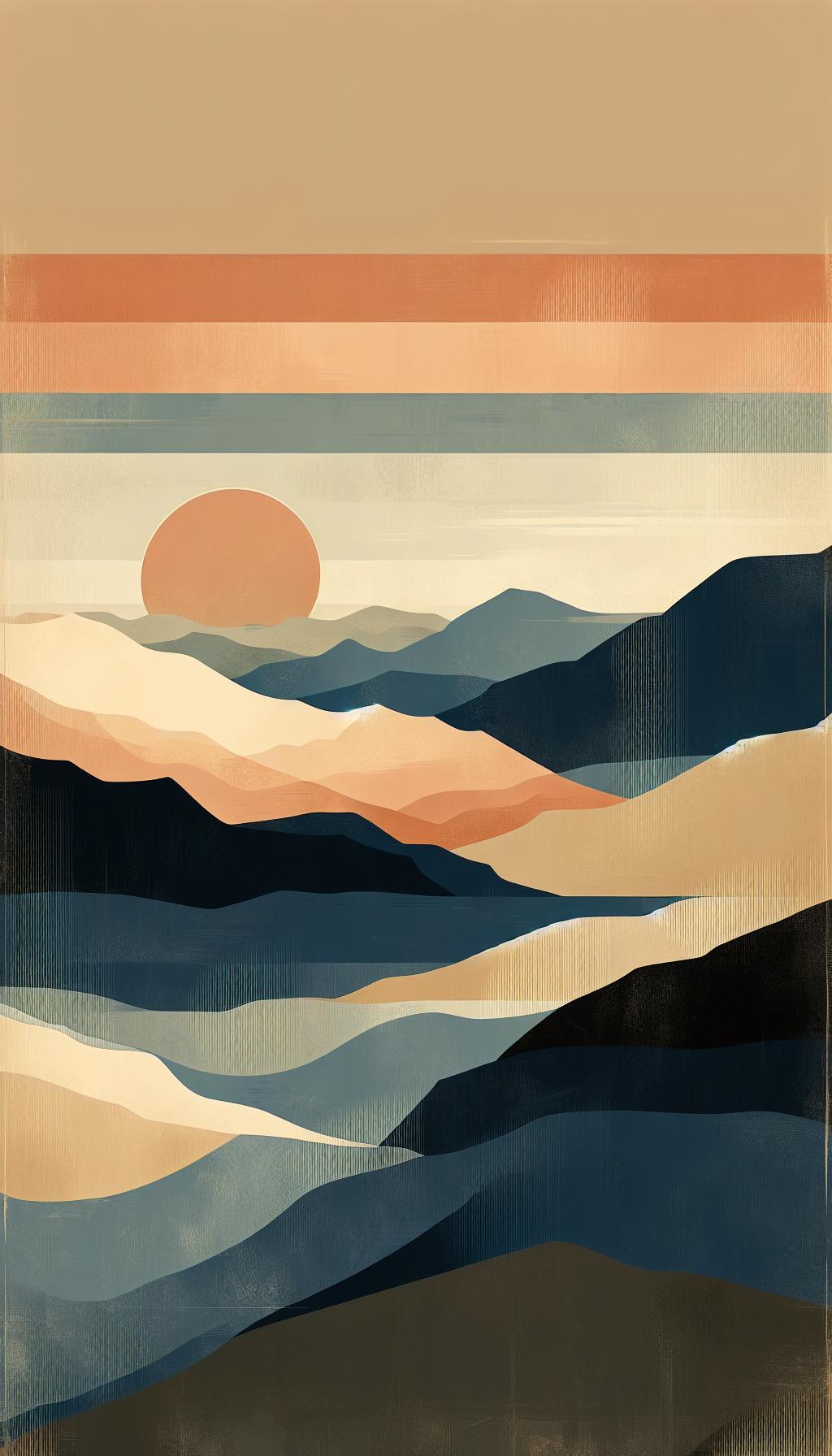 Seraphic Aranya Landscape Oilpainting: Modern Beige, Navy & Orange Hues