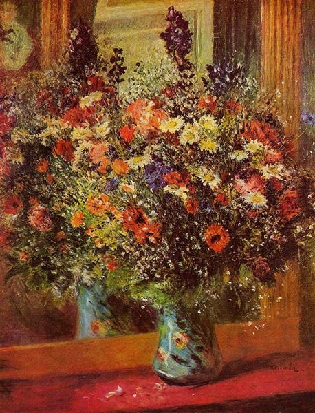 Bouquet in front of a Mirror by Pierre-Auguste Renoir Impressionism Art dated 1877