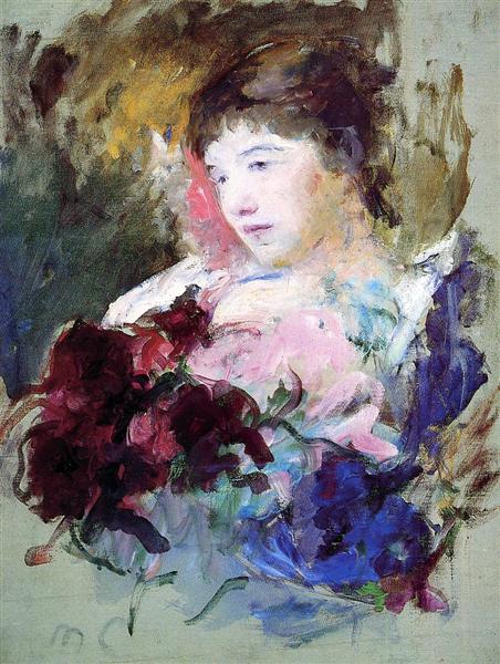 Young Girl Holding a Loose Bouquet by Mary Cassatt Impressionism Art dated 1880