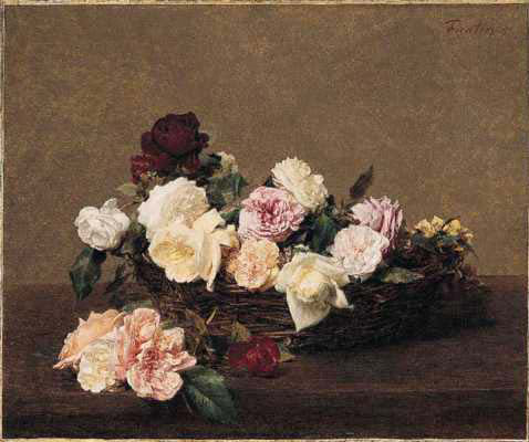 A Basket of Roses by Henri Fantin-Latour Realism Art dated 1890