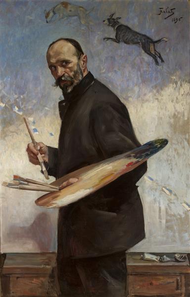 Self-Portrait by Julian Fałat Impressionism Art dated 1896