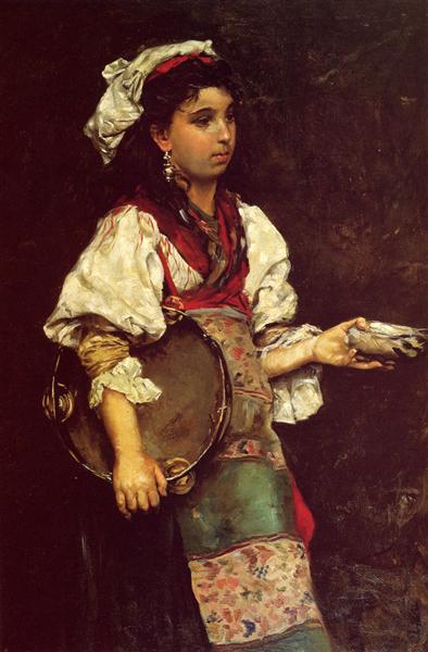 Spanish Girl by Julius LeBlanc Stewart Realism Art dated 1875