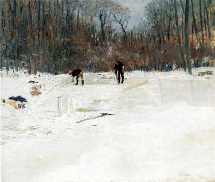 The Ice Cutters by Julian Alden Weir Impressionism Art dated 1895