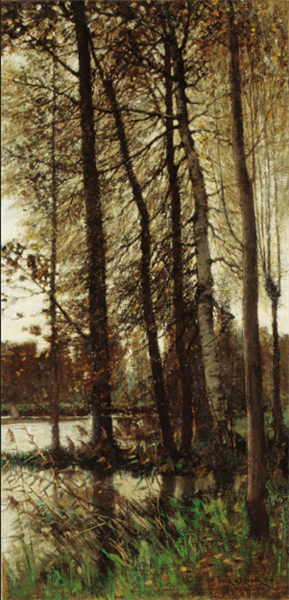 Autumnal greys (Forest of Fontainebleau) by Frank O&#39;Meara Impressionism Art dated 1880