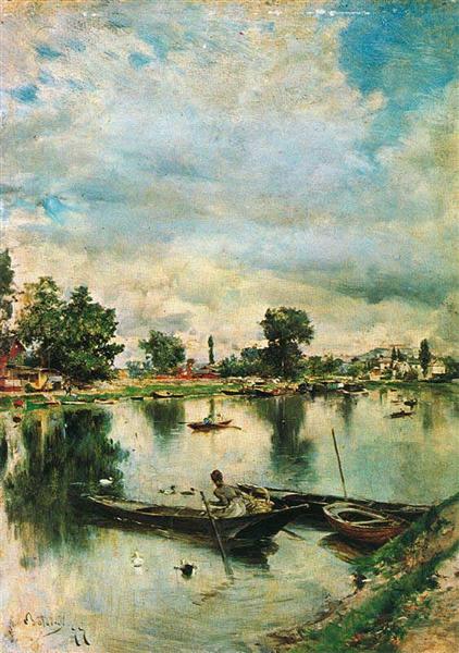 River Landscape by Giovanni Boldini Realism Art dated 1877