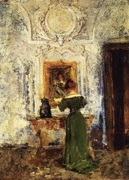 Woman in Green by William Merritt Chase Impressionism Art dated 1909