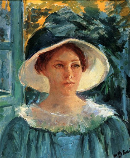 Young Woman In Green Outdoors In The Sun by Mary Cassatt Impressionism Art dated 1914