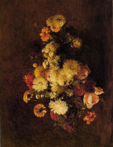 Bouquet of Flowers by Henri Fantin-Latour Realism Art dated 1894