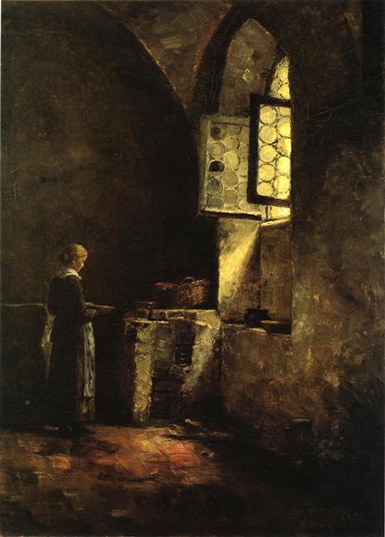 A Corner in the Old Kitchen of the Mittenheim Cloister by T. C. Steele Impressionism Art dated 1883