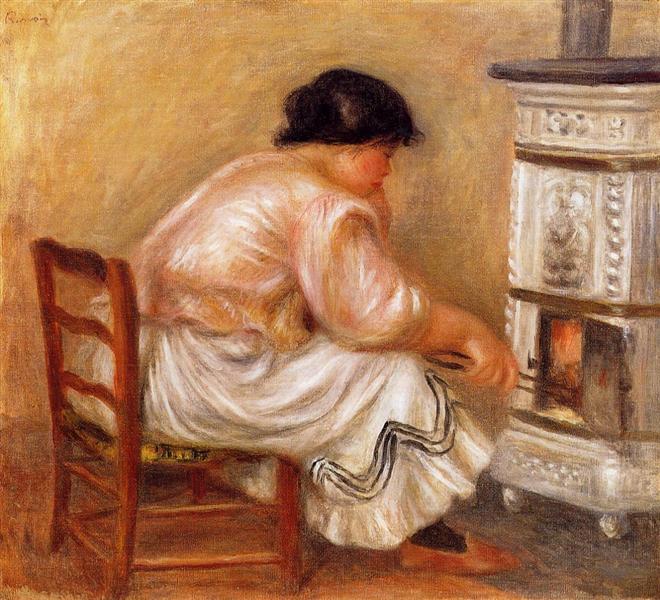 Woman Stoking a Stove by Pierre-Auguste Renoir Impressionism Art dated 1912