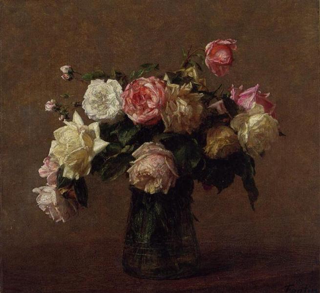 Bouquet of Roses by Henri Fantin-Latour Realism Art dated 1902