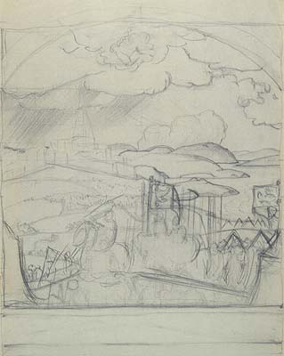 Study to &quot;Conquest of Kazan&quot; by Nicholas Roerich Art Nouveau (Modern) Art dated 1915