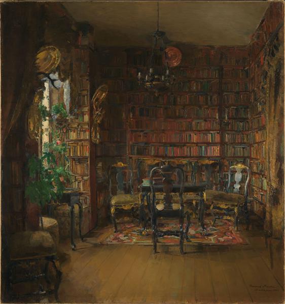 The Library of Thorvald Boeck by Harriet Backer Naturalism Art dated 1902