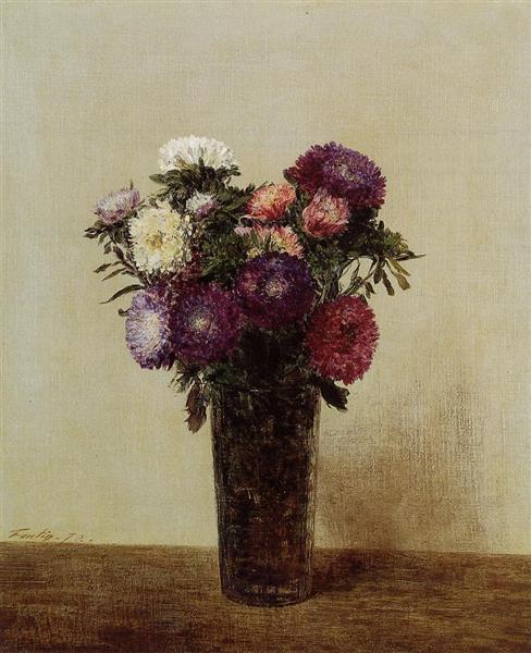 Vase of Flowers Queens Daisies by Henri Fantin-Latour Realism Art dated 1872