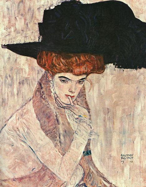 The Black Feather Hat by Gustav Klimt Symbolism Art dated 1910