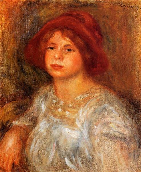 Young Girl Wearing a Red Hat by Pierre-Auguste Renoir Impressionism Art dated 1913