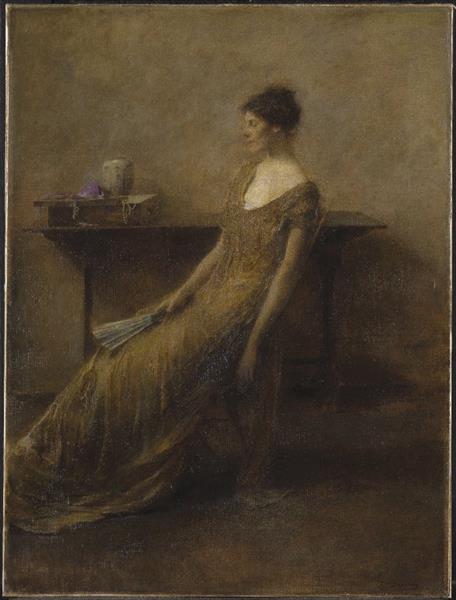 Lady in Gold by Thomas Dewing Tonalism Art dated 1912