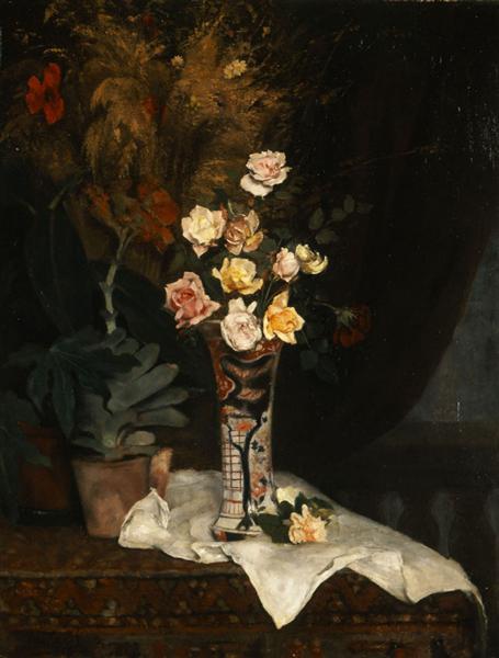 Still life with flowers by Pericles Pantazis Realism Art dated 1877