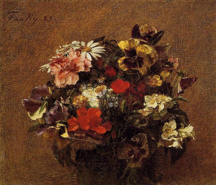 Bouquet of Flowers Pansies by Henri Fantin-Latour Realism Art dated 1883