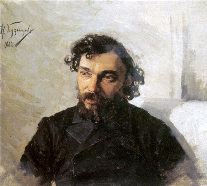 Portrait of Artist Ivan Pokhitonov by Nikolai Kuznetsov Realism Art dated 1882