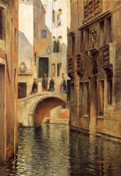 Venetian Canal by Julius LeBlanc Stewart Realism Art dated 1905