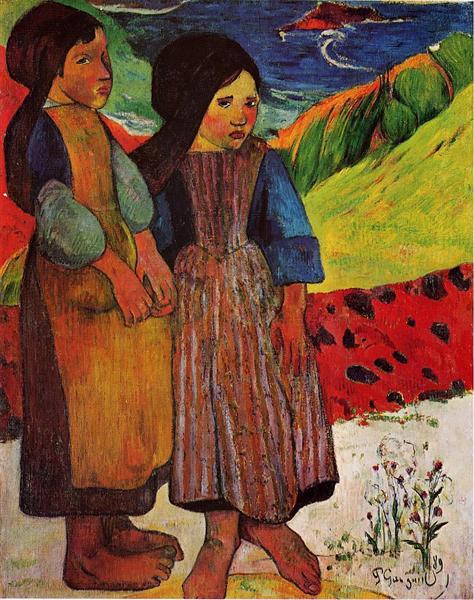 Breton Girls by the sea by Paul Gauguin Post-Impressionism Art dated 1889