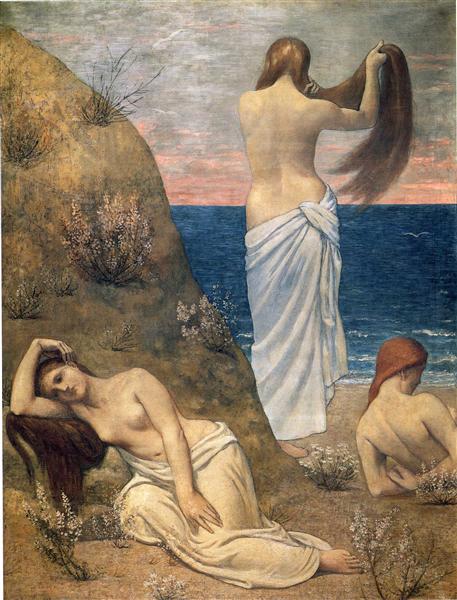 Young Girls on the Edge of the Sea by Pierre Puvis de Chavannes Symbolism Art dated 1879